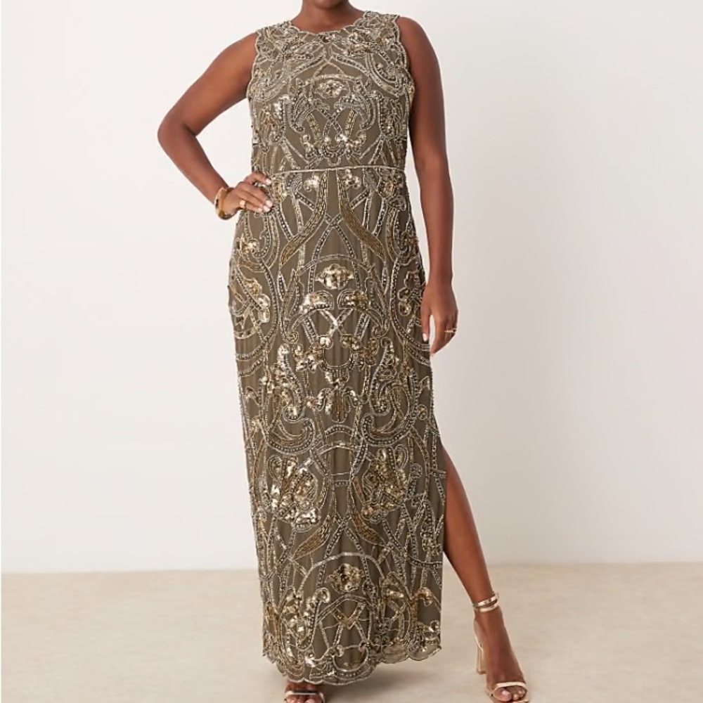 ASOS Design Curve nouveau embellished maxi dress in charcoal